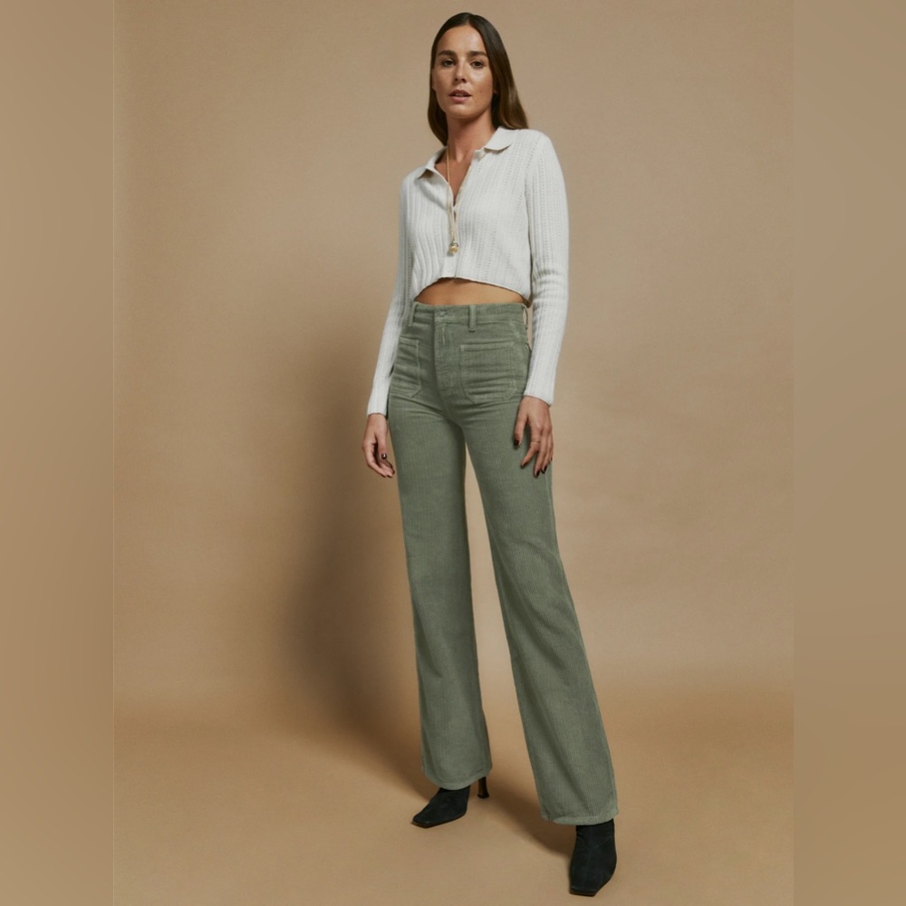 NEW Reformation Alyssa High Rise Wide Leg Corduroy Pants In Moss